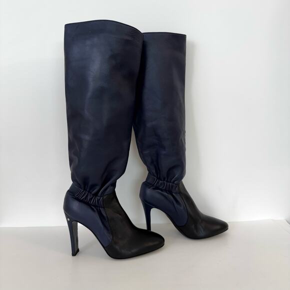 Laurence Dacade Knee High Leather Boots Heeled Navy Black 36 (US 5) - Picture 2 of 16
